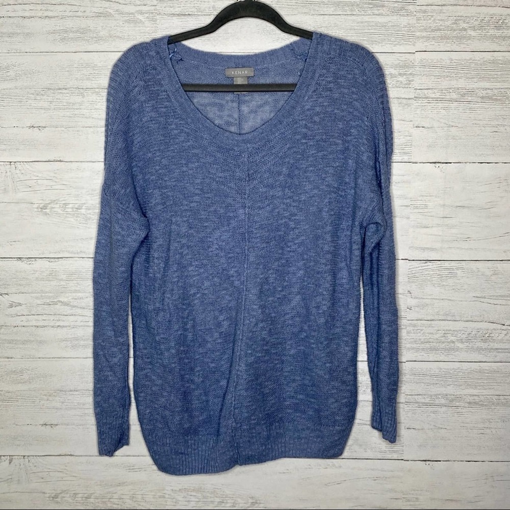 Kenar Womens Sweater V Neck Stretch Blue Large